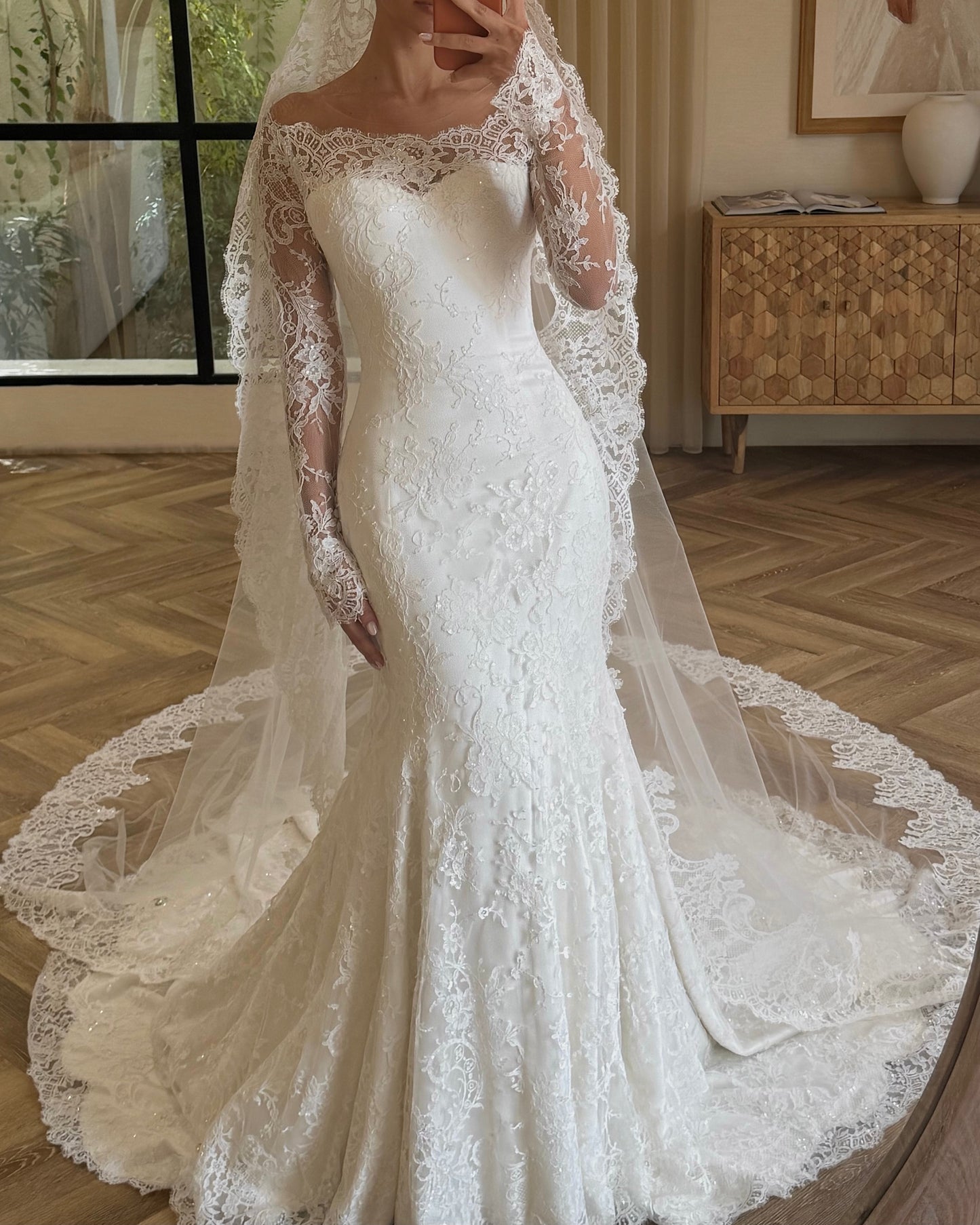 Illusion Long Sleeve Lace Mermaid Wedding Gown
