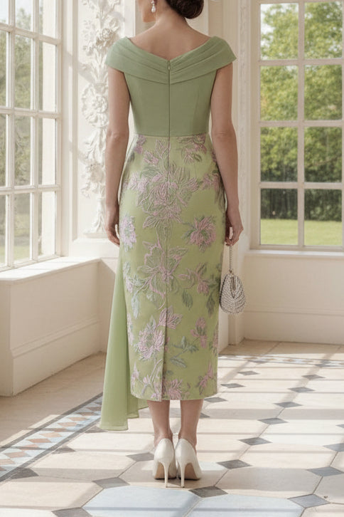 Floral Midi Dress with Draped Side Panel