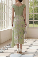 Floral Midi Dress with Draped Side Panel
