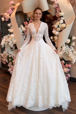 Lace Long Sleeve Ball Gown Wedding Dress