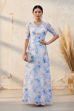 Floral Applique Illusion Neck Maxi Dress