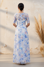 Floral Applique Illusion Neck Maxi Dress
