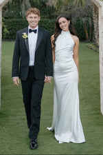 Halter High Neck Backless Satin Wedding Dress