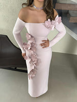 Off-Shoulder 3D Floral Column Gown