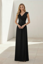 Sequin-Embellished V-Neck Gown with High Slit