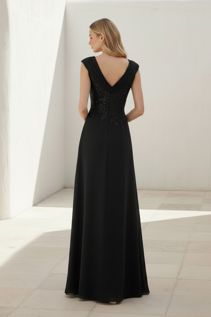 Sequin-Embellished V-Neck Gown with High Slit