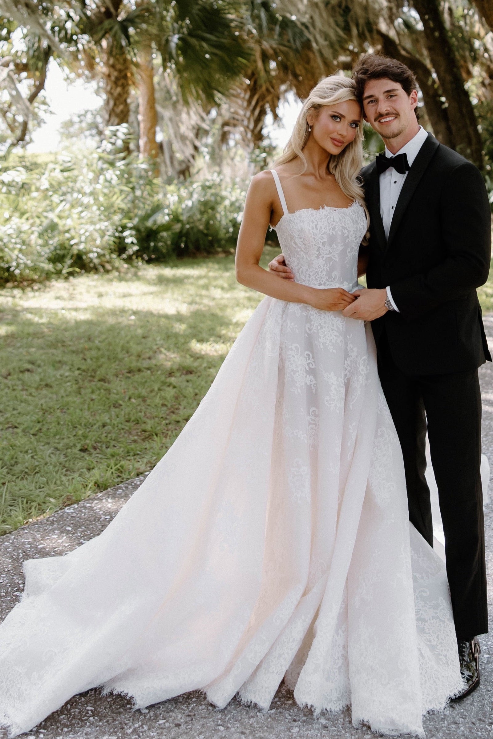 Spaghetti Strap Lace A-Line Wedding Gown with Open Back