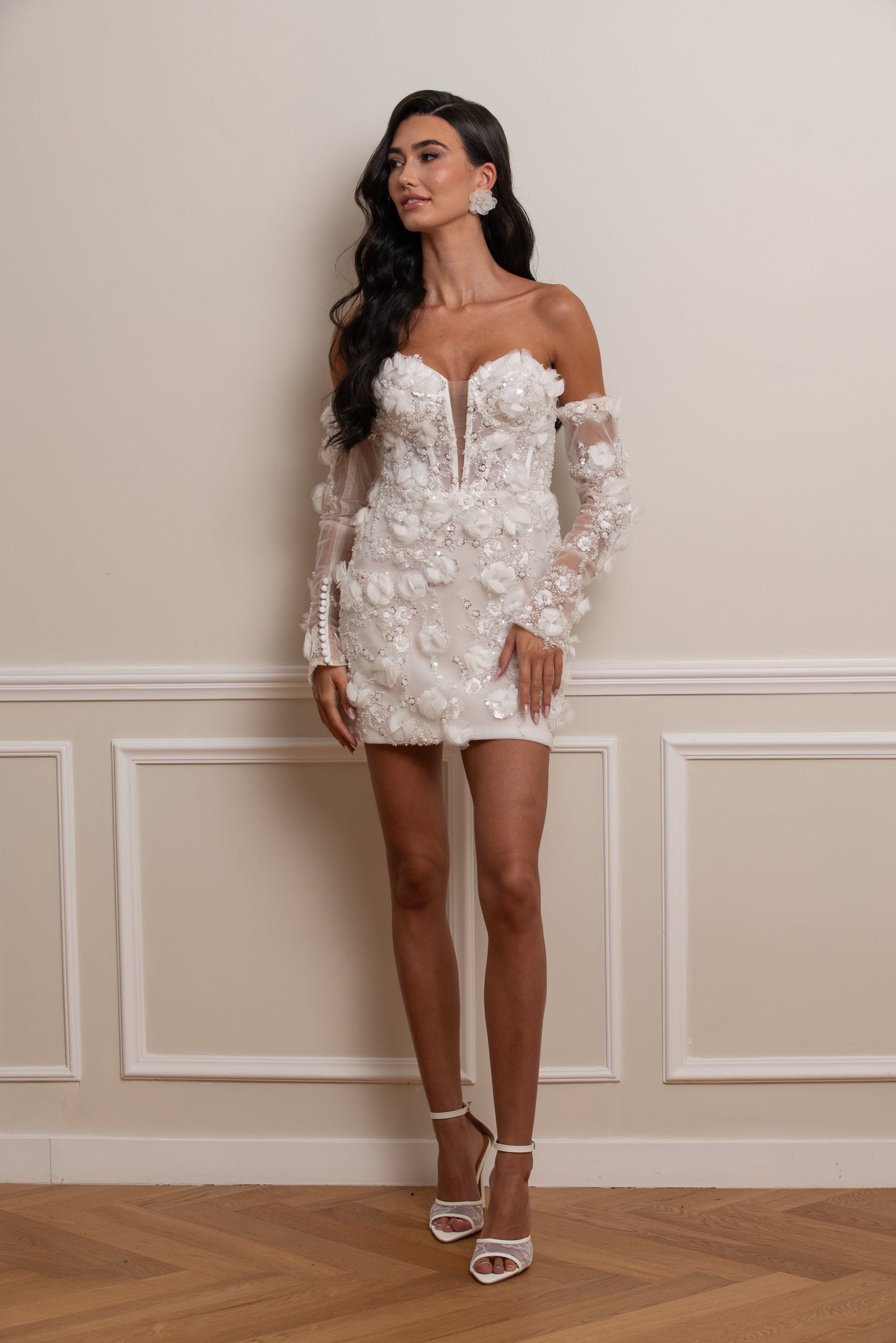 3D Floral Off-the-Shoulder Corset Mini Dress