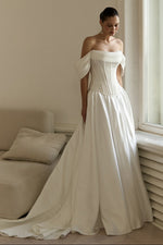 Off-the-Shoulder Corset Satin Wedding Dress