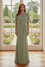 Illusion Beaded Flutter Sleeve Sheath Evening Gown