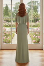 Illusion Beaded Flutter Sleeve Sheath Evening Gown
