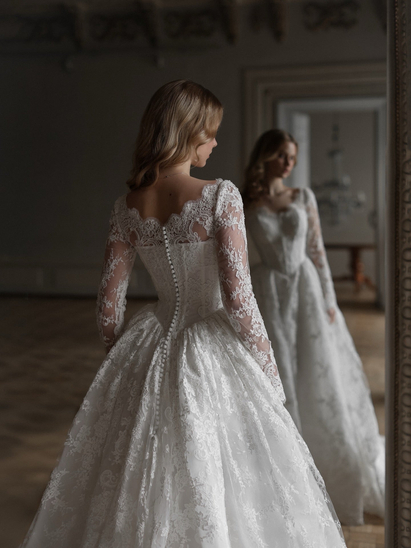 Long Sleeve Lace Corset Ball Gown Wedding Dress