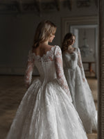 Long Sleeve Lace Corset Ball Gown Wedding Dress