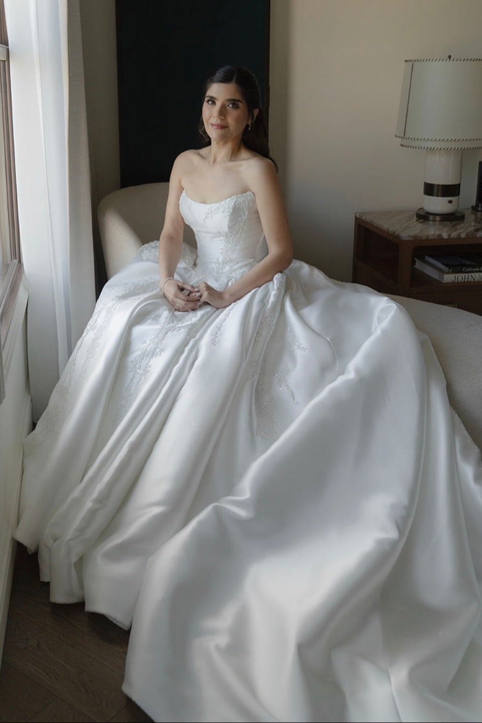 Strapless Satin Ball Gown Wedding Dress with Train