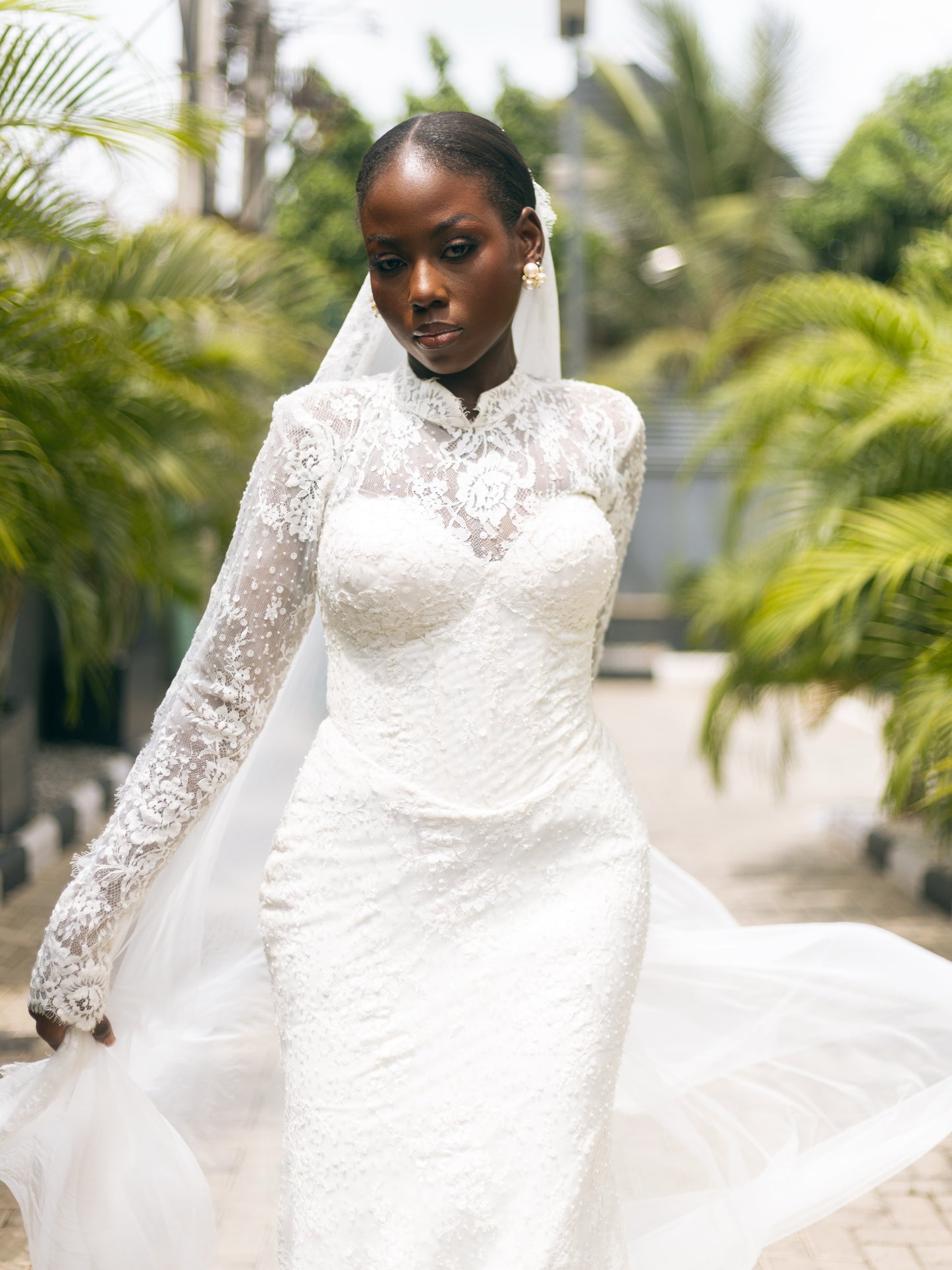 Lace High-Neck Mermaid Wedding Dress with Corset Back