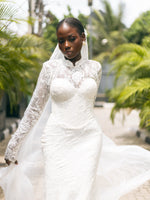 Lace High-Neck Mermaid Wedding Dress with Corset Back