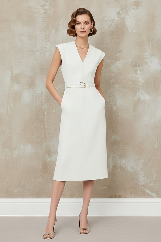 Belted V-Neck Midi Dress with Pockets