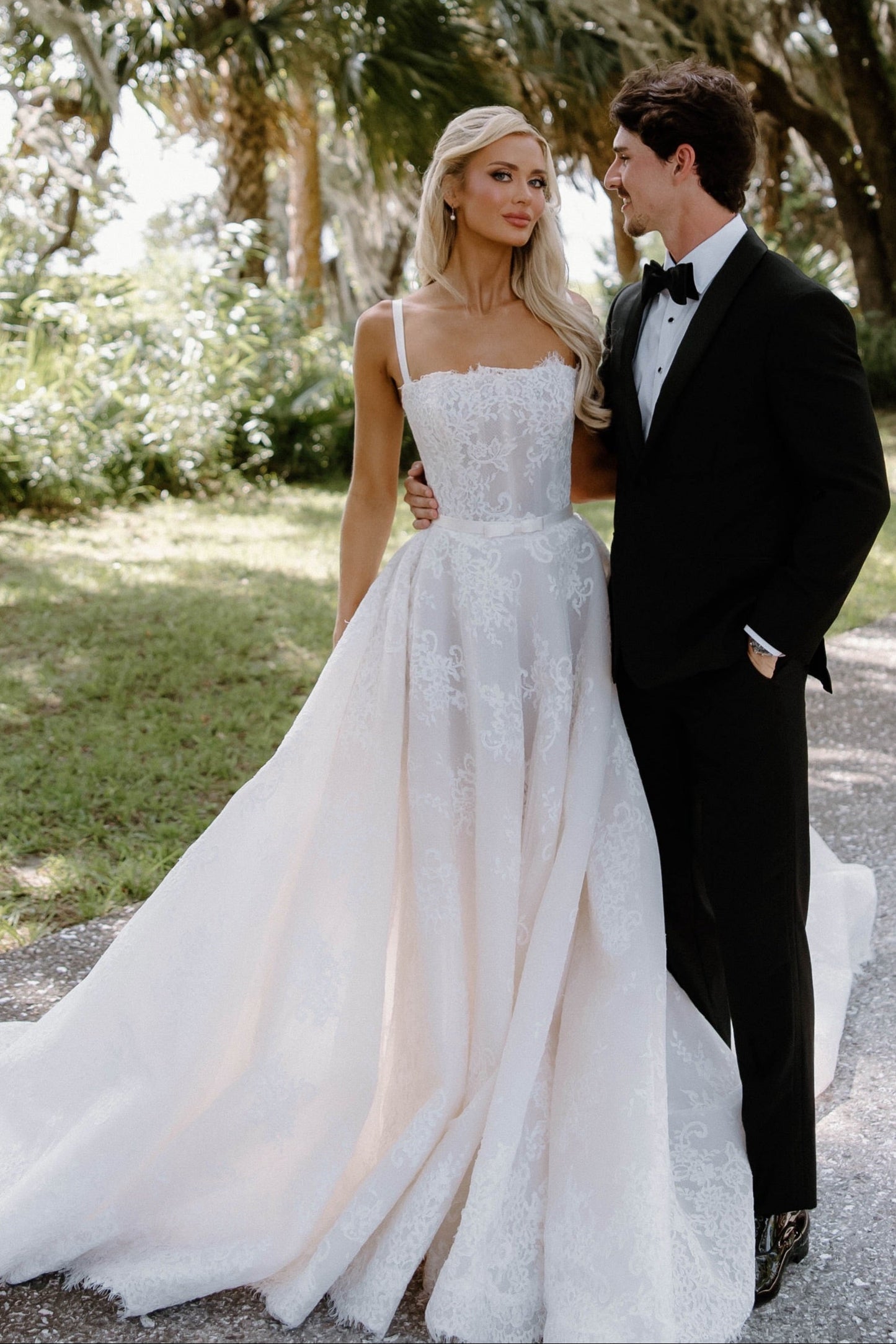 Spaghetti Strap Lace A-Line Wedding Gown with Open Back