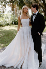 Spaghetti Strap Lace A-Line Wedding Gown with Open Back