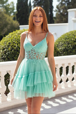 Corset Mini Dress with Beaded Bodice & Tiered Tulle Skirt