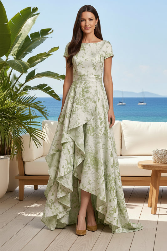 Bateau Neck High-Low A-Line Evening Gown