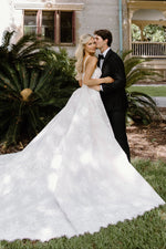 Spaghetti Strap Lace A-Line Wedding Gown with Open Back