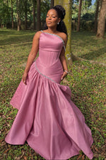 Corset Evening Gown with Beaded Asymmetric Skirt