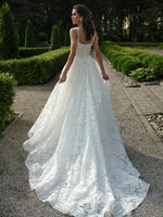 Square Neck Botanical Lace A-Line Wedding Dress