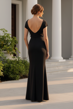 Feather Accent Pleated Trumpet Gown