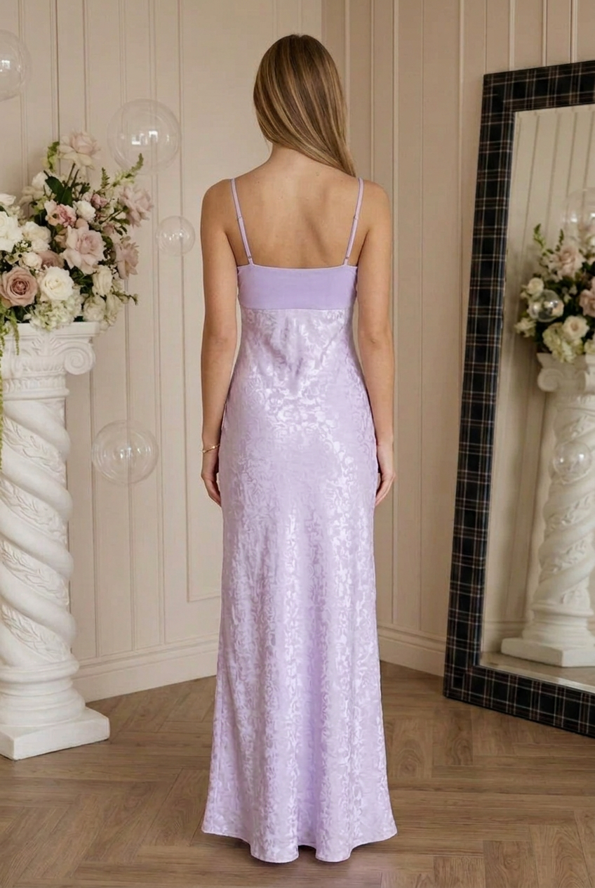 Floral Jacquard Maxi Dress with Neck Scarf