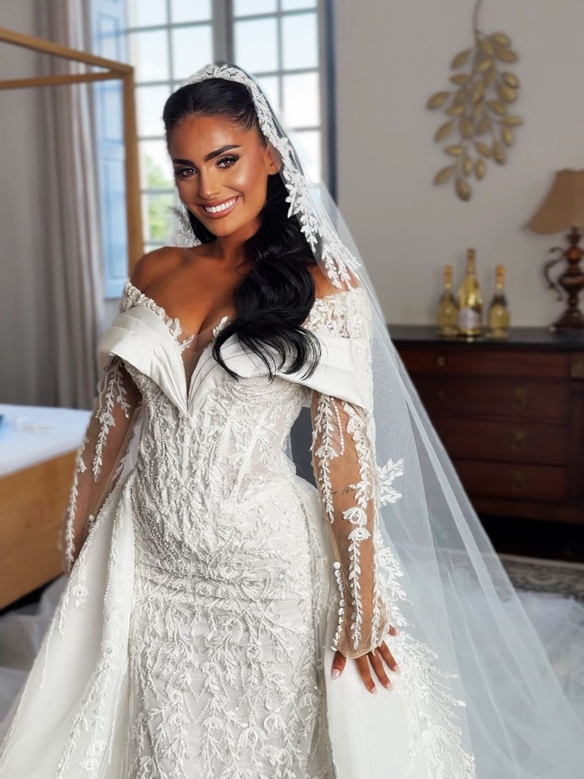 Off-the-Shoulder Mermaid Wedding Dress with Overskirt