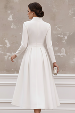 High Neck Pleated Midi Dress with Long Sleeves