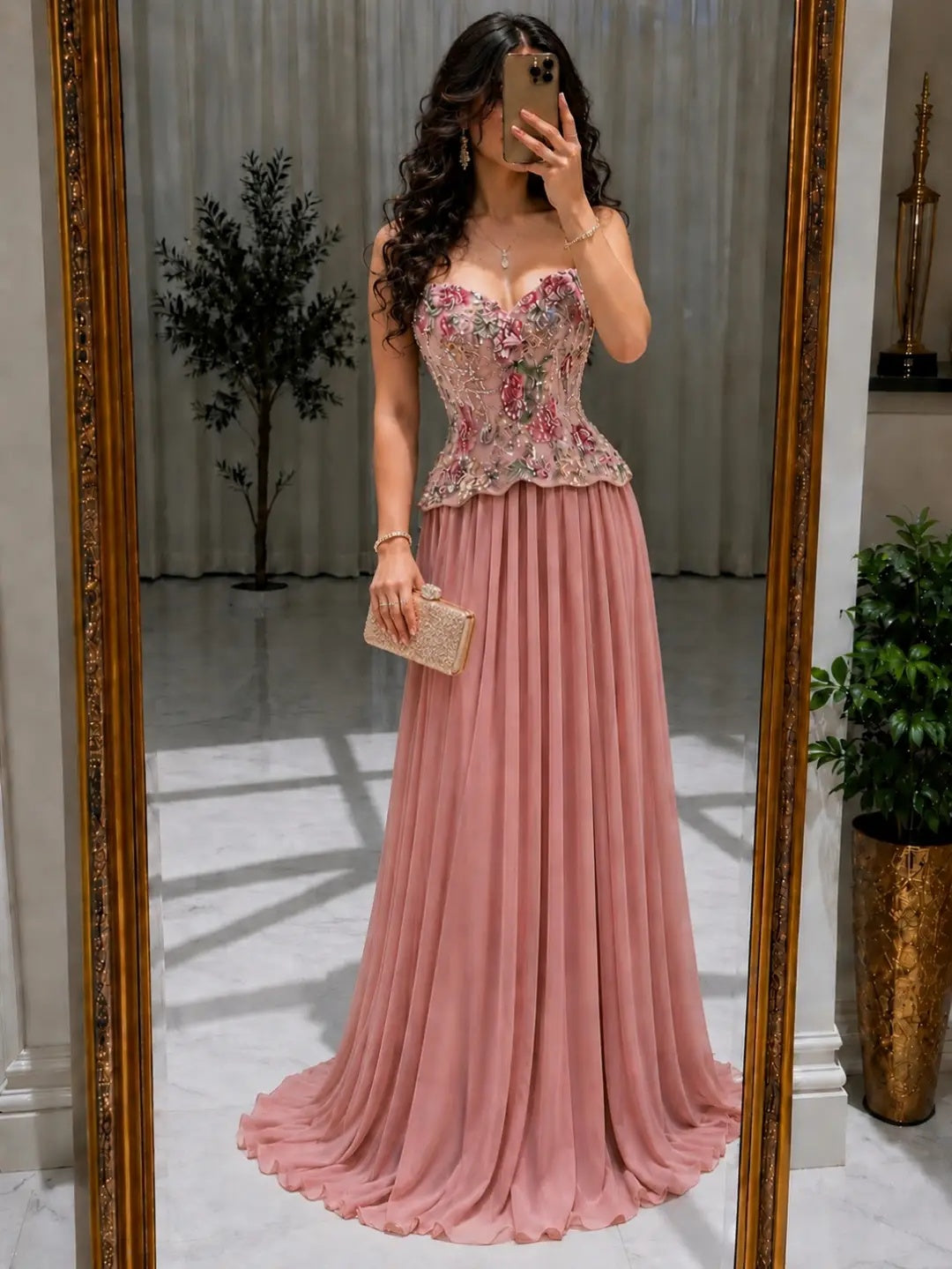 Sweetheart Corset A-Line Pleated Chiffon Gown