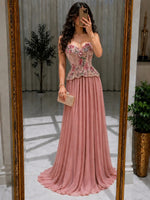 Sweetheart Corset A-Line Pleated Chiffon Gown