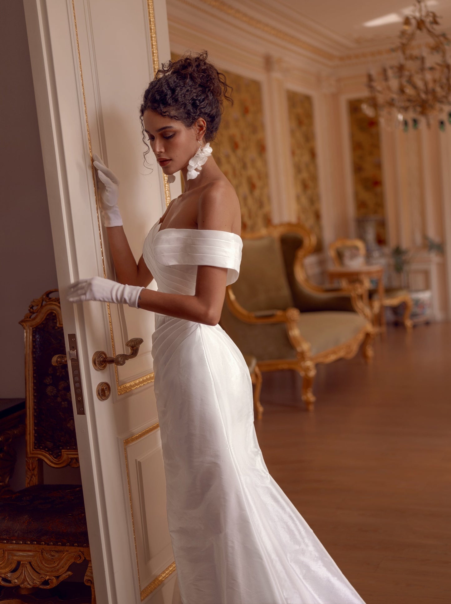 Off-the-Shoulder Ruched Trumpet Wedding Dress