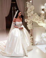 Corset Satin Ball Gown Wedding Dress with Overskirt