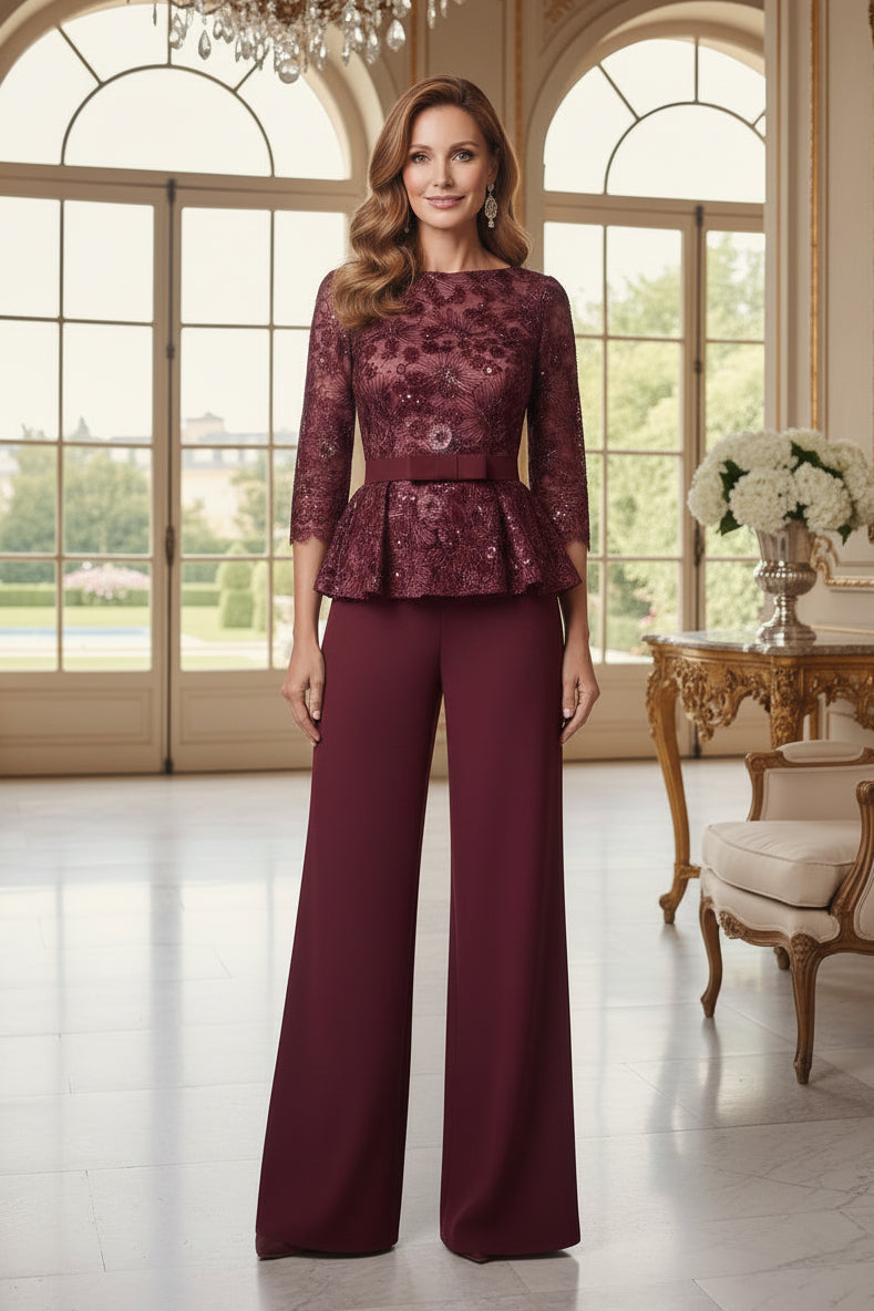 Lace Peplum Top and Wide Leg Pants Jumpsuit