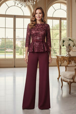 Lace Peplum Top and Wide Leg Pants Jumpsuit