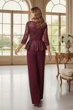 Lace Peplum Top and Wide Leg Pants Jumpsuit