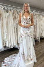 3D Floral Applique Mermaid Wedding Dress with Train