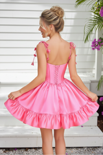 Corset Satin Mini Dress with 3D Flower Straps