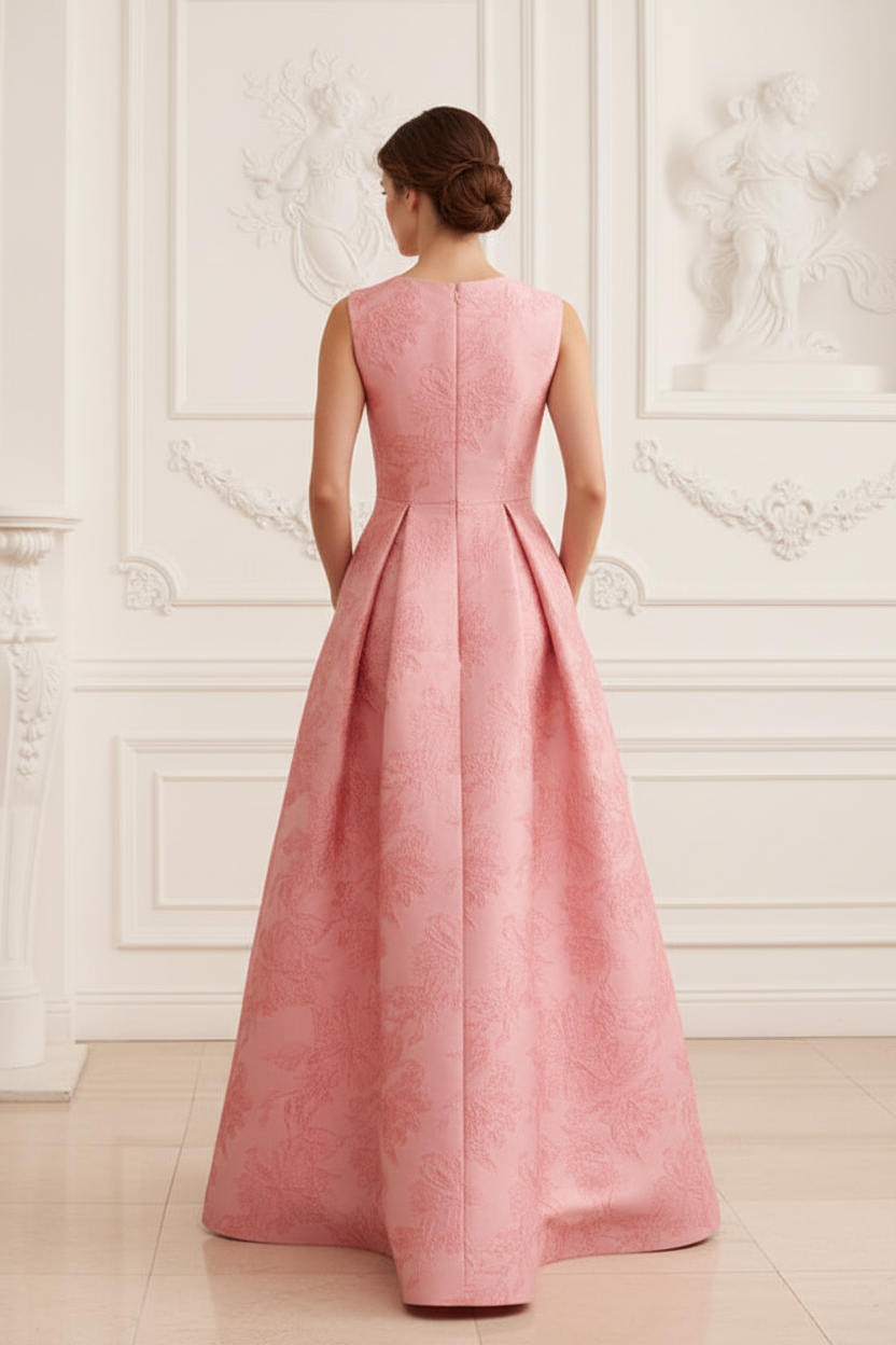 Sleeveless Jacquard A-Line Gown with Keyhole