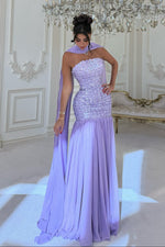 Strapless Embellished Mermaid Gown with Scarf