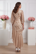 Sequined Asymmetrical High-Low Dress with Bell Sleeves