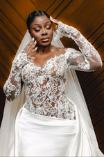 Off-the-Shoulder Lace Long Sleeve Wedding Dress