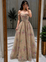 Romantic Floral Off-the-Shoulder Tulle Gown