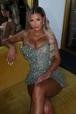 Embellished Corset Mini Dress with Asymmetric Hem