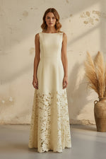 Sleeveless A-Line Maxi Dress with Lace Skirt