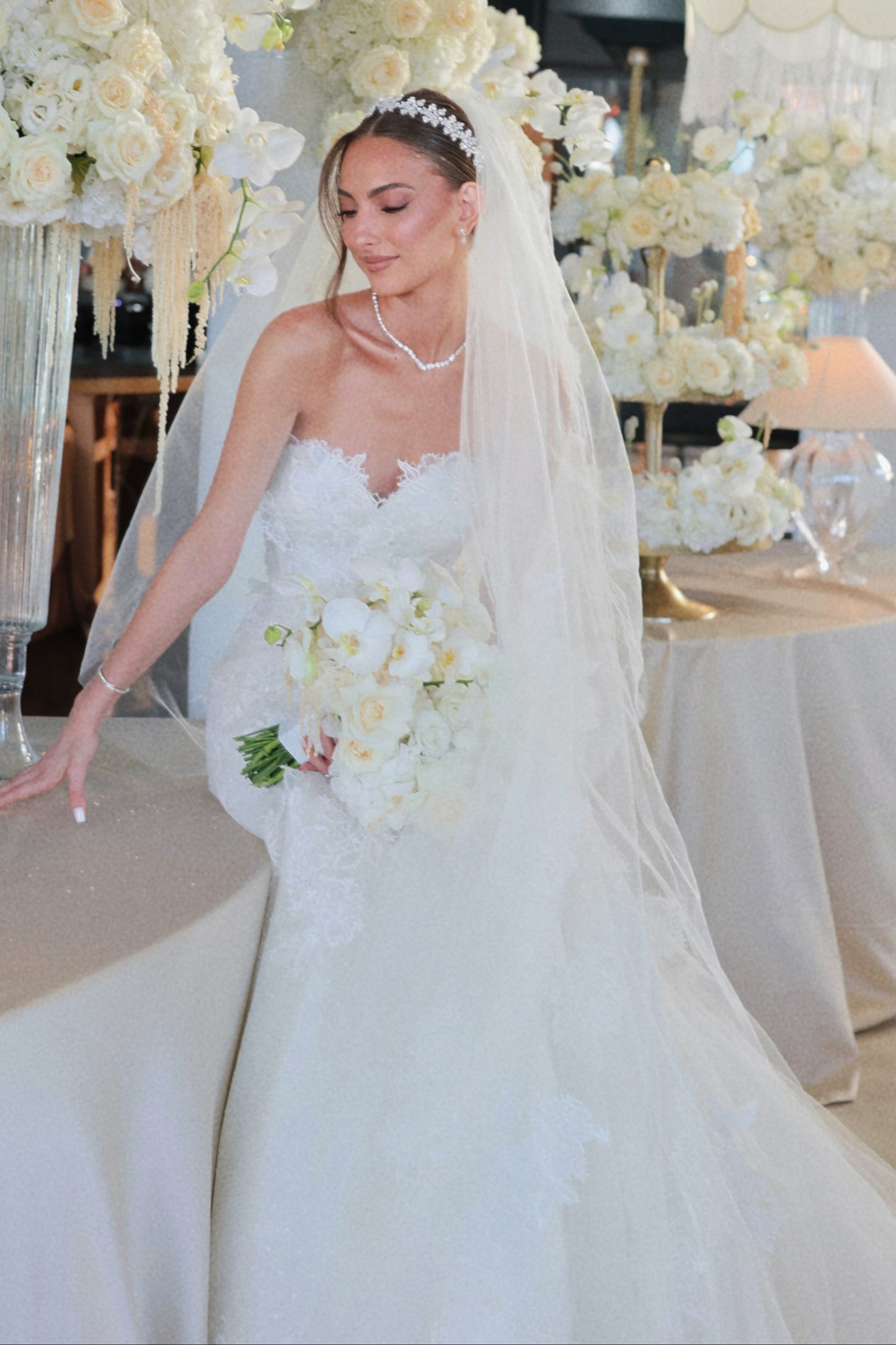 Strapless Lace Sweetheart A-Line Wedding Dress with Train