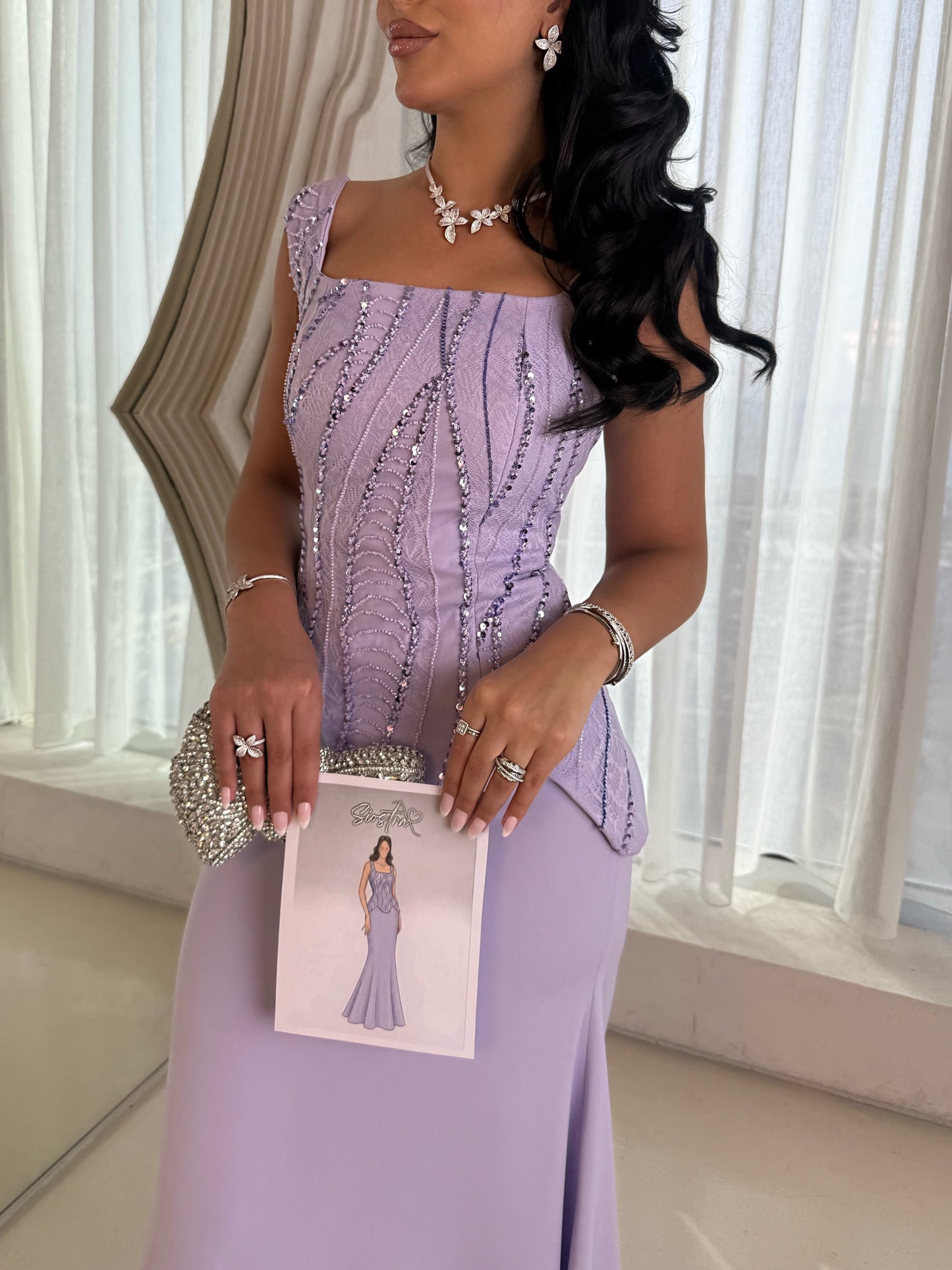 Square Neck Beaded Peplum Two-Piece Evening Gown